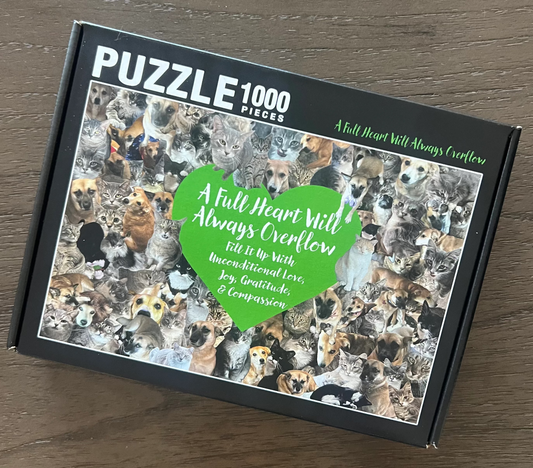 A Full Heart Will Always Overflow – 1000-Piece Jigsaw Puzzle for Adults | Cats & Dogs, Love, Joy & Gratitude